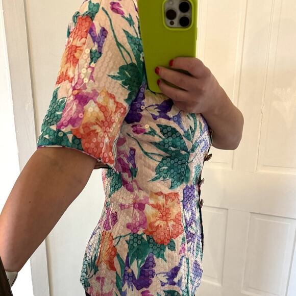 Vintage 80s A.J. Bari 100% Silk Sequined Blazer Shirt Women's Size 10 - Picture 7 of 8